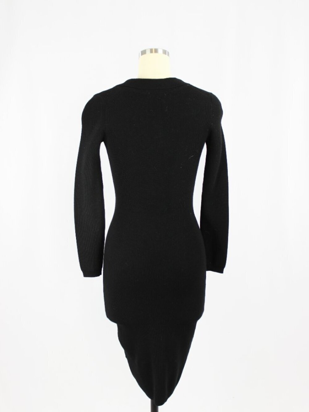 Aritzia WILFRED Cove Black Ribbed Knit V-Neck Long Sleeve Sweater Dress, Size XS - Picture 3 of 16